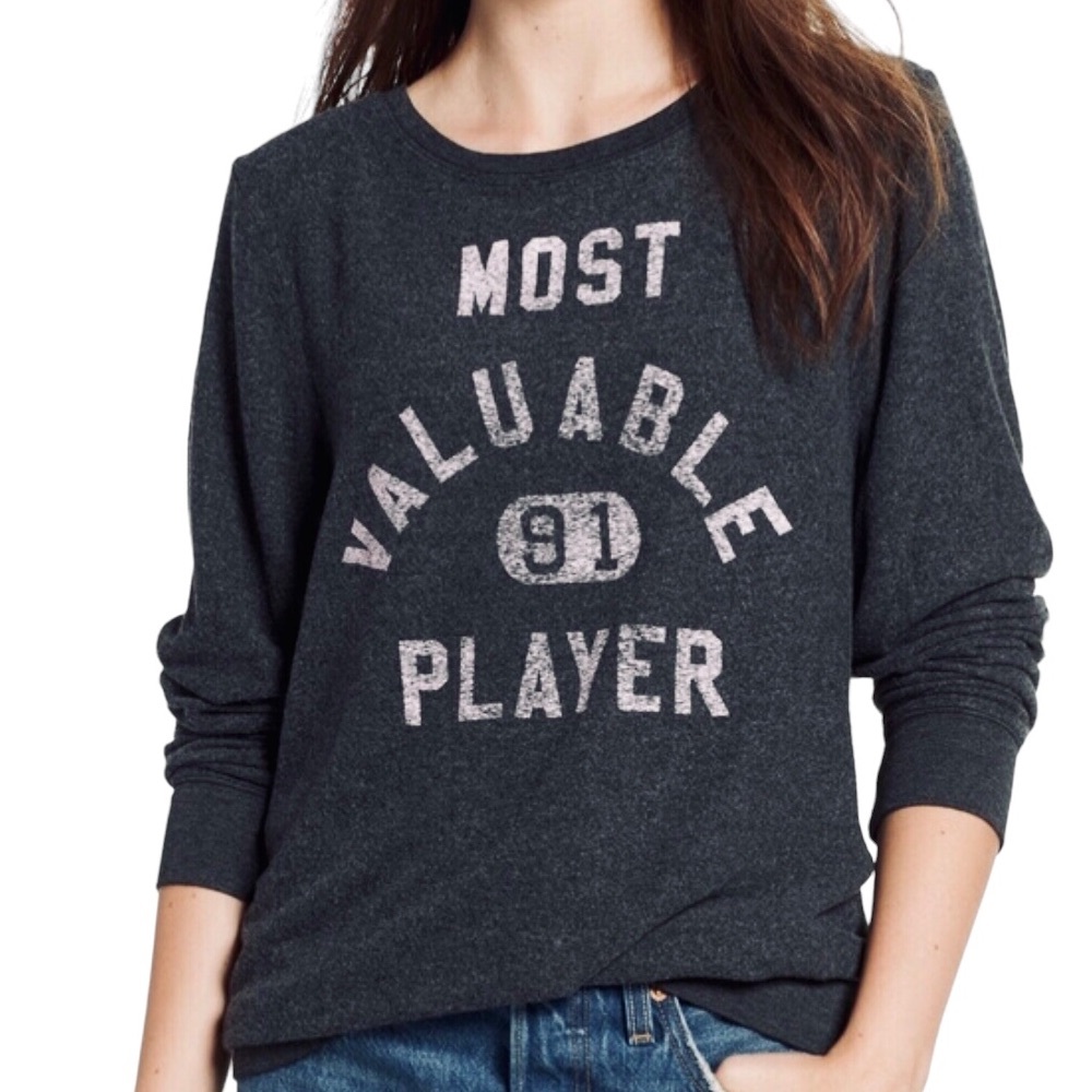 Wildfox Most Valuable Player Baggy Beach Jumper Sweatshirt XS Charcoal Gray